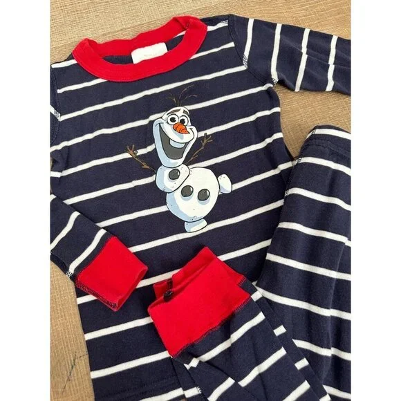 Disney Hanna Andersson Olaf Striped Kids Pajama Set Size 100 Organic Cotton Blue - Picture 5 of 5